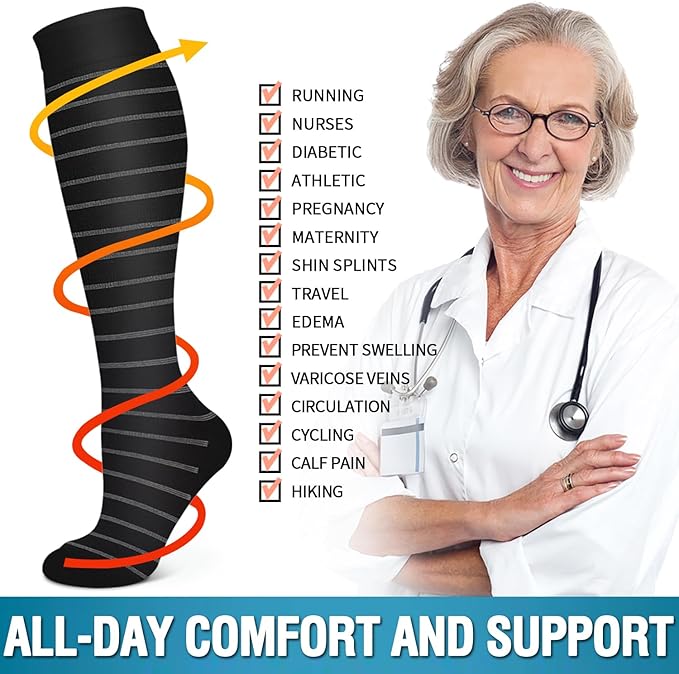 6 Pack Copper Compression Socks for Women and Men Circulation-Best Support for Medical, Running,Nursing,Athletic
