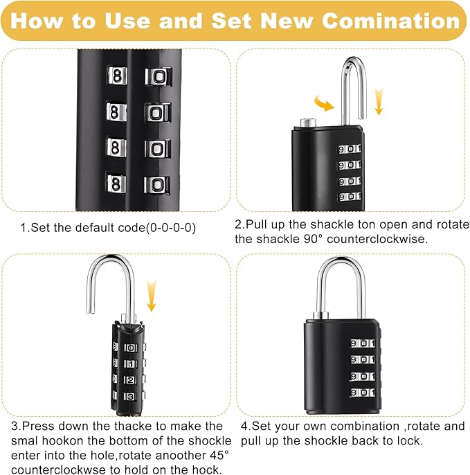 Kenning 10 Pcs Combination Padlock 4 Digit Combination Lock with Keys Locker Resetable Security Outdoor Waterproof Gate Lock for School Sports Gym Locker Employee Fence Case (Silver and Black)