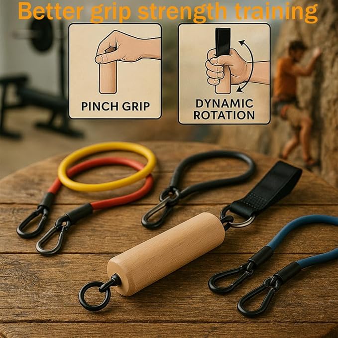 Wooden Pull Up Climbing Hold Grips，Rock Climbing Holds Training Set， Arm Strength Trainer， Pull Up Grip Strength Straps for Home ，Gym， Rock Climbing， Fitness， Rehabilitation