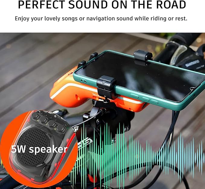 Multifunctional Bike Speaker & Phone Holder - Bicycle Headlight, Horn, Microphone & Power Bank (5000mAh), Ideal for Mountain & Road Cycling