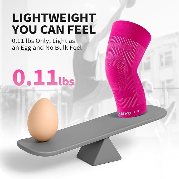 CAMBIVO Elite Motion Series Knee Brace for Women and Men (2 Pack), Ultra-Thin Lightweight Knee Compression Sleeve with Reflective Design for Pain Relief, Running, Workouts, Daily Use (Hot Pink, Large)