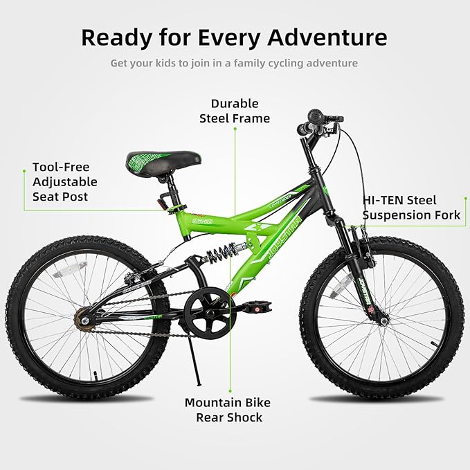 JOYSTAR 20 Inch Kids' Bike for Boys Girls Ages 7-13 Years Old, Dual-Suspension Kids Mountain Bike with Dual Handbrake & Kickstand, Multiple Colors