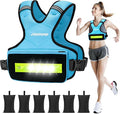 Adjustable Weighted Vest for Women Men, 6-15 Lbs Rucking Vest with LED Light Strips, Weight Vest with 6 Ironsand Weights, and Zipper Pocket for Strength Training, Walking, Running