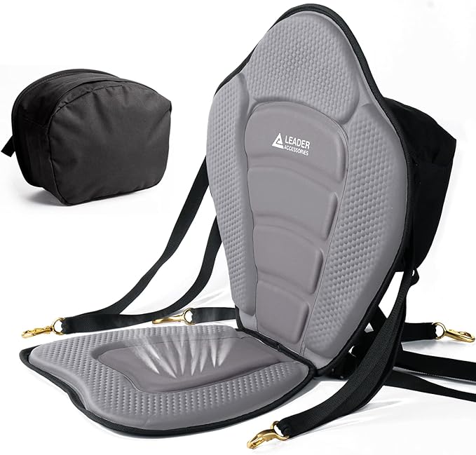 Leader Accessories Kayak Seats Paddle Board Seat Universal Padded Canoe SUP Seat with Back Support - Deluxe Kayak Chair Seat Cushion with Storage Bag