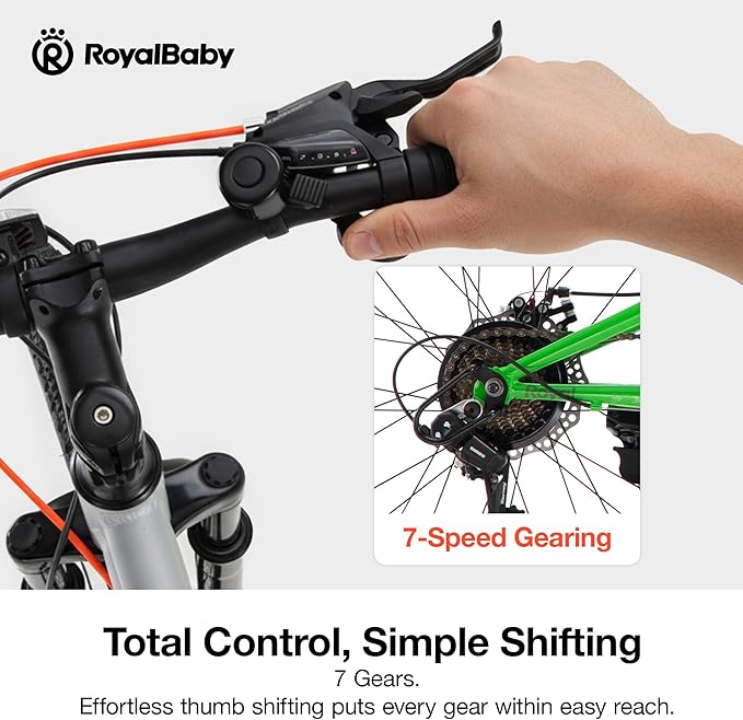 RoyalBaby Kids Mountain Bike for Boys and Girls, Ultra-Light Aluminum 20-24 Inch Wheel Bicycle for 6-14 Years Old Children, 7/21-Speeds Drivetrain