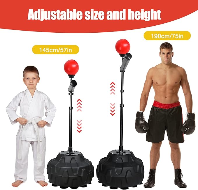 Solid Refle Bag Boxing Speed 45-80in Trainer Punching Bag Spinning Bar Training Boxing Ball with Reflex Bar Free Standing Adjustable Height for Adult Youth Red