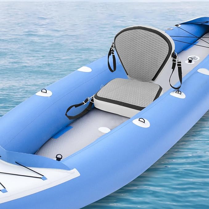 Universal Kayak Seat with Back Support - EVA Padded Thicken Seat Cushion for Kayaking, Canoeing, Rafting, Fishing & Paddle Boards - Adjustable Straps for Comfort and Durability (Grey)