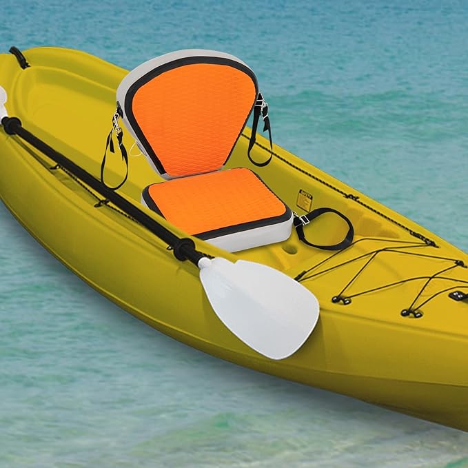 Inflatable Kayak Seat with Back Support, Portable Thicken Cushion, Padded Kayak Seats, Adjustable Strap, Paddle Board Seat Replacement for Kayaking Canoeing Drifting Rafting Fishing