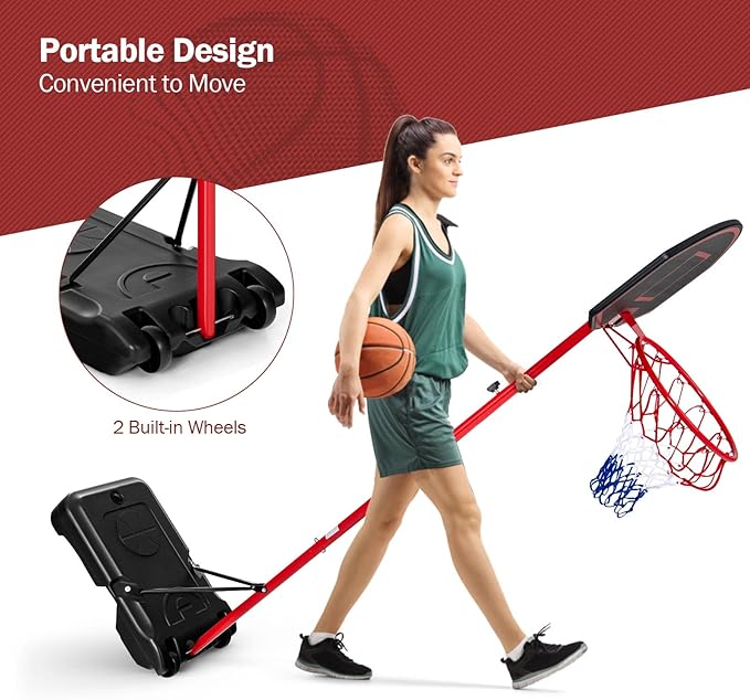 Goplus Portable Basketball Hoop, Height Adjustable Basketball Goal System [6.5FT-8.5FT] w/Shatterproof Backboard, Fillable Base & Wheels, Basketball Stand for Adult Kids, Indoor Outdoor Use