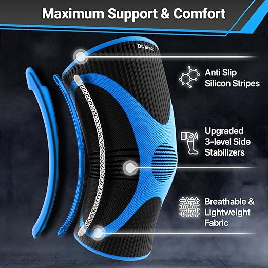DR. BRACE ELITE Knee Brace with Size Stabilizer (2 Pack) Knee Brace for Women & Men, Workout, Sports, Daily Knee Compression Sleeve for Maximum Knee Pain Support & Fast Recovery (Neptune, Small)