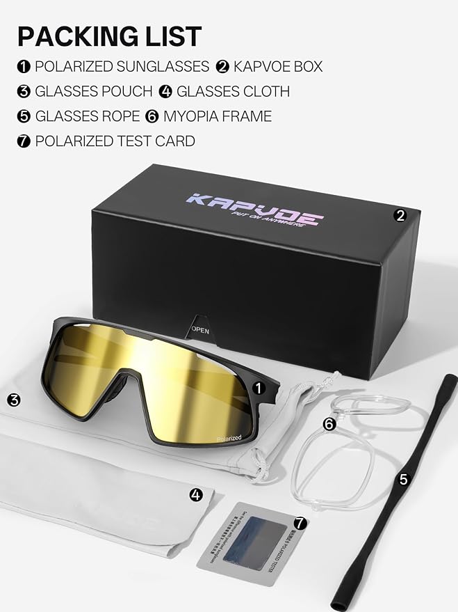 KAPVOE Polarized Cycling Glasses Men Women Sports Sunglasses for Mountain Bike Running Fishing Baseball K383