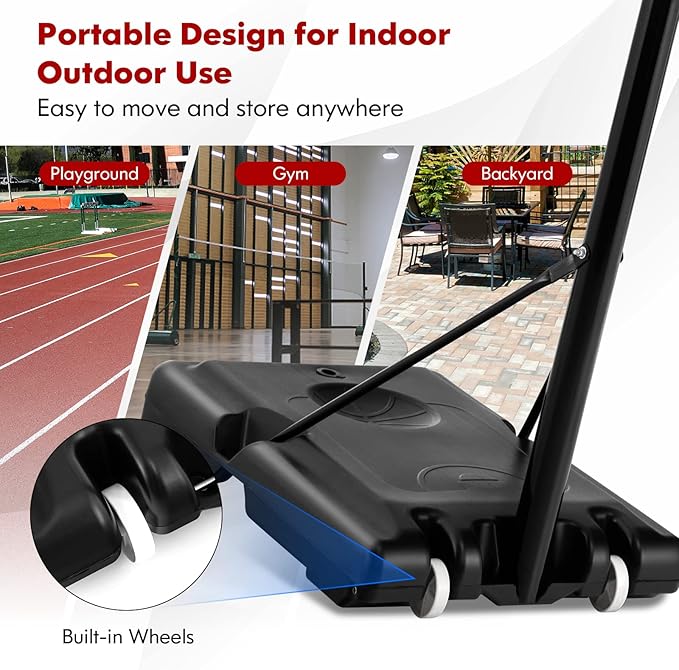 Goplus Portable Basketball Hoop, 10FT Height Adjustable Basketball Goal w/44‘’ Shatterproof Backboard, Outdoor Basketball Stand for Adults Backyard Driveway