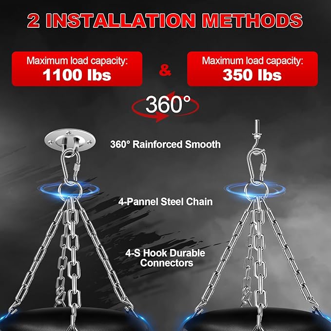Punching Bag for Adults, 4FT PU Heavy Boxing Bags with Chain Ceiling Hook, Hanging Boxing Bag for Kickboxing Muay Thai Karate Judo Taekwondo Home Gym Training, Unfilled