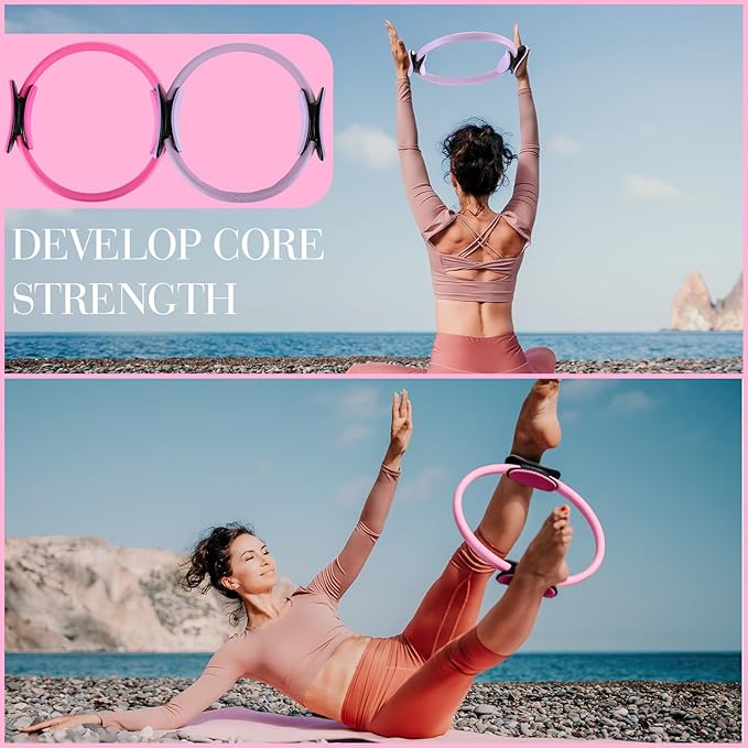 Poen Home Pilates Kit for Women Pilates Equipment Ring and Ball Set with Stretching Strap 8 Resistance Bands Non Slip Socks Gym Back Bags Exercise Equipment for Workout