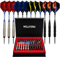 Darts Metal Tip Set，12 Pack 22 Gram with Nonslip Iron Barrel, Darts Steel Tip Set Professional,with 12 Aluminum Dart Shafts, 24 Extra Flights, Dart Sharpener, Dart Wrench, Stylish Gift Box