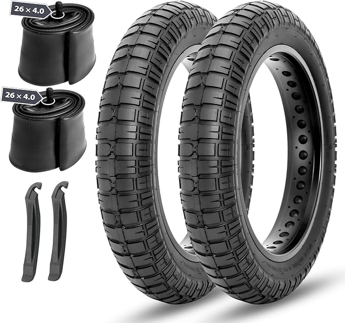 MOHEGIA E-bike Fat Tires Replacement Set: 2 Pack 26x4.0 inch Electric Bicycle Tires, Pair Inner Tubes with Tire Levers, High-Performance with Street or Urban Road Riding