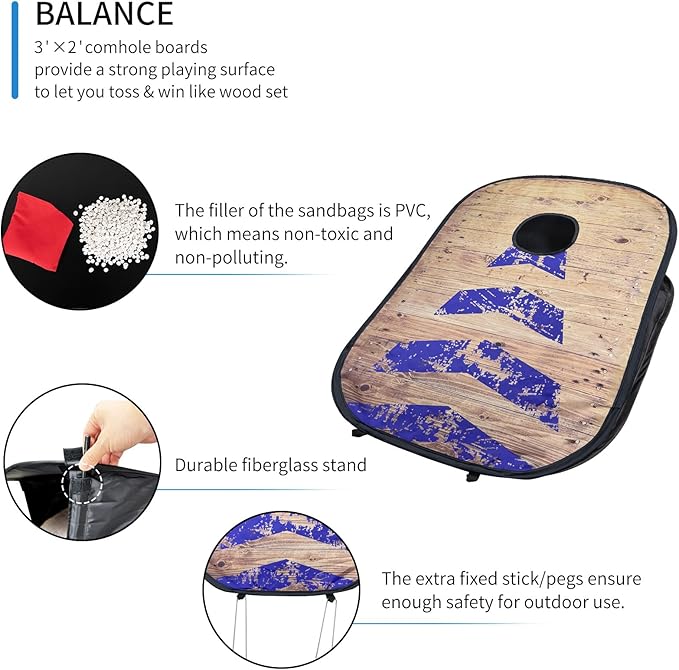 Portable Cornhole Set PVC Framed Corn Holes Outdoor Game Set with 2 Cornhole Boards, 8 Cornhole Bean Bags and Carrying Case, Camping Games Indoor Outdoor for Kids and Adults, Travel Camping Accessory