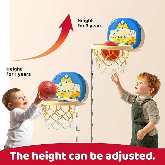 Basketball Hoop for Toddlers 1-3 Baby Toddler Mini Basketball Hoop,Indoor Fun for Boys' Bedrooms,Perfect Kids' Toy & Birthday Gift for 1-3 Year,Door-Mounted, Adjustable & Portable(Small-No Score)