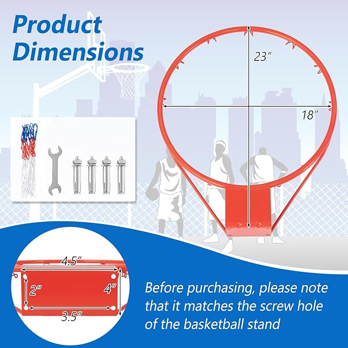 Goplus 18’’/15’’ Replacement Basketball Rim, Wall Door Mounted Basketball Hoop with All Weather Net, Indoor Outdoor Hanging Basketball Rim Goal Outside