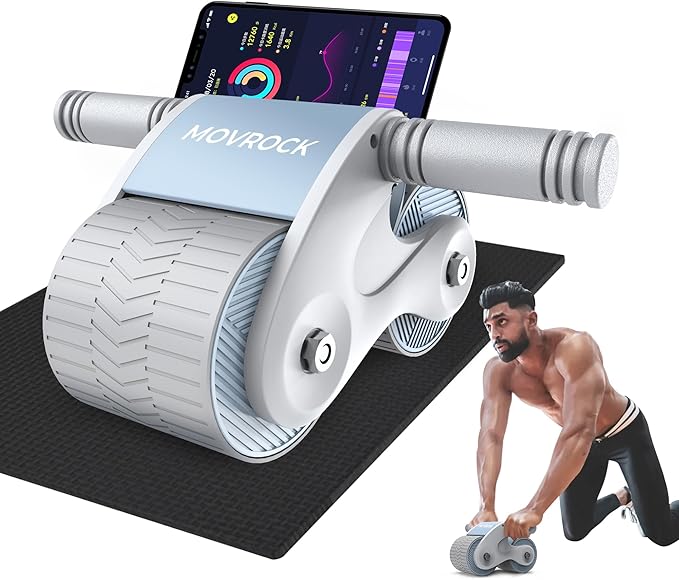 Ab Roller Wheel with Automatic Rebound for Home Gym Core Fitness, Sturdy Abdominal Exercise Equipment, Includes Knee Pad, Perfect for Ab Workouts and Strength Training