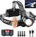 High Lumens LED Headlamp& 100H Using Time, USB Rechargeable Head lamp, 90° Adjustable Widebeam Motion Sensor Head Light with 5 Modes,Zoomable for Camping Running Hiking, Hard Hat Headlamps 1pc