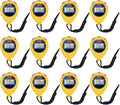 12 Pack Multi-Function Electronic Digital Sport Stopwatch Timer, Large Display with Date Time and Alarm Function,Suitable for Sports Coaches Fitness Coaches and Referees (Yellow)