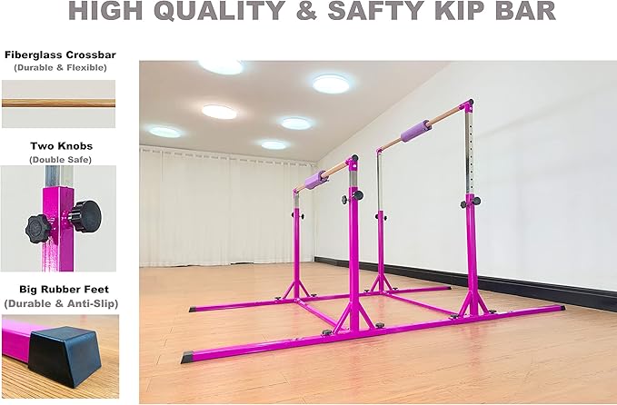 MARFULA Gymnastics Double Horizontal Bars 3Play Parallel Bars Uneven Bars Gymnastics Training Kip Bar with 304 Stainless Steel Regulating Arms & Fiberglass Rail for Indoor Outdoor Home Club Use