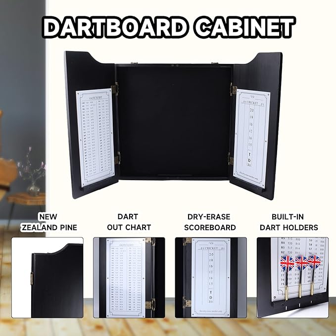 GSE Games & Sports Expert Professional Solid Wood Classic Official Size Dartboard Cabinet with Dart Scoreboard for Game Room. Dartboard & Darts Not Included