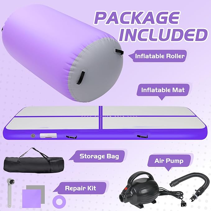 Inflatable Gymnastics Air Roller Set, Tumble Rolling Air Roller Gymnastics Barrel with Electric Pump for Kids Adults Home Outdoor Gymnastic Training Cheerleading Yoga