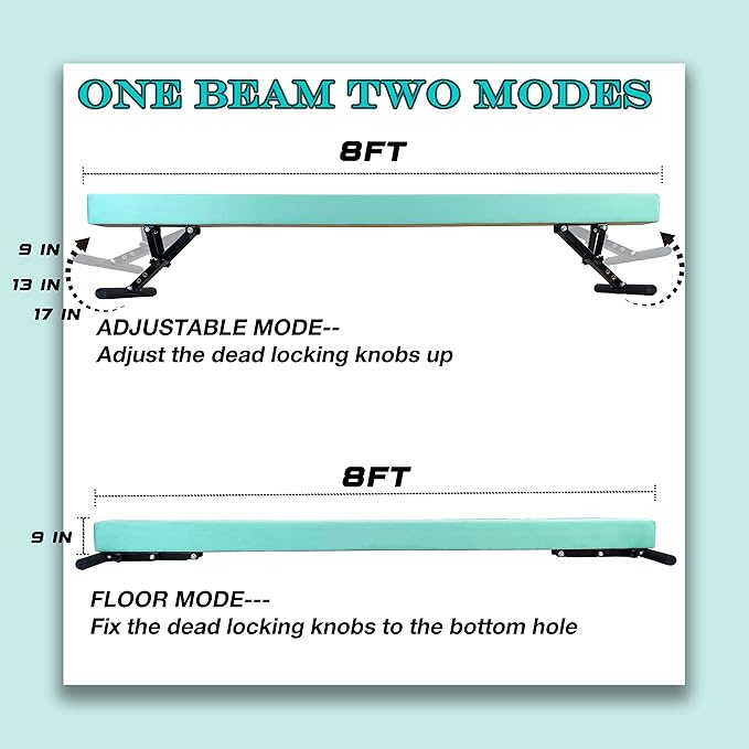 Adjustable Balance Beam Gymnastics Beam 8 FT Adjustable Height Beams for Kids, High and Low Floor Beams,Gymnastics Equipment for Kids Adults Training at Home and Gym Center