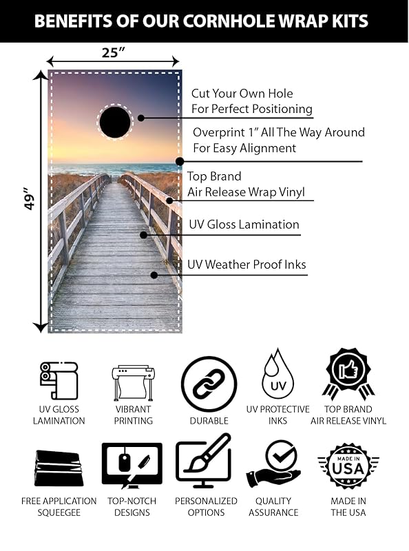Cornhole Board Wraps #101 - Mr. and Mrs. Black and White Wedding Cornhole Wraps - Cornhole Graphic Decals - Includes Application Squeegee - Set of (2) 25" x 49" Wraps with Gloss Laminate