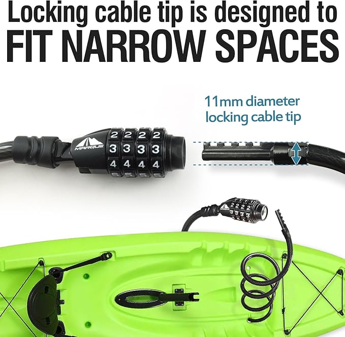 MARQUE Combination Bike Lock Cable- 3/8 inch (5FT, 10FT, 15FT, 25FT) Resettable Combination Lock, Anti-Theft Coiled Secutiry Cable for Bicycles, Kayaks, Paddle Boards, Gates and Outdoor Gear (5 FT)