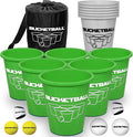 BucketBall | Team Color Edition | Combo Pack (Green/Silver): Original Yard Pong Game: Best Camping, Beach, Lawn, Outdoor, Family, Adult, Tailgate, Jumbo, Giant Game