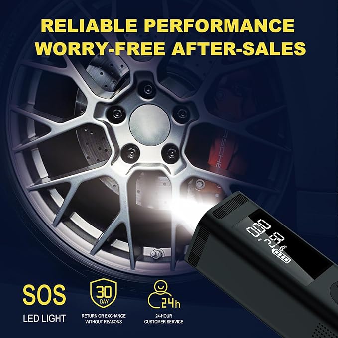 Tire Inflator Portable Air Compressor, 150PSI Faster Cordless Air Pump with Auto Shut-Off Function for Car, Motorcycle, Bicycle, Balls with Digital Pressure Gauge, 6000mAh Battery, LED Light