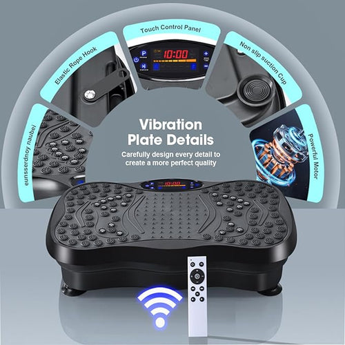3D Bluetooth Vibration Plate - 5-in-1 Fitness Machine for Weight Loss, Shaping, Muscle Toning | Lymphatic Drainage & Strain Relief | 2 Ropes + 5 Bands | 330lb Max Load