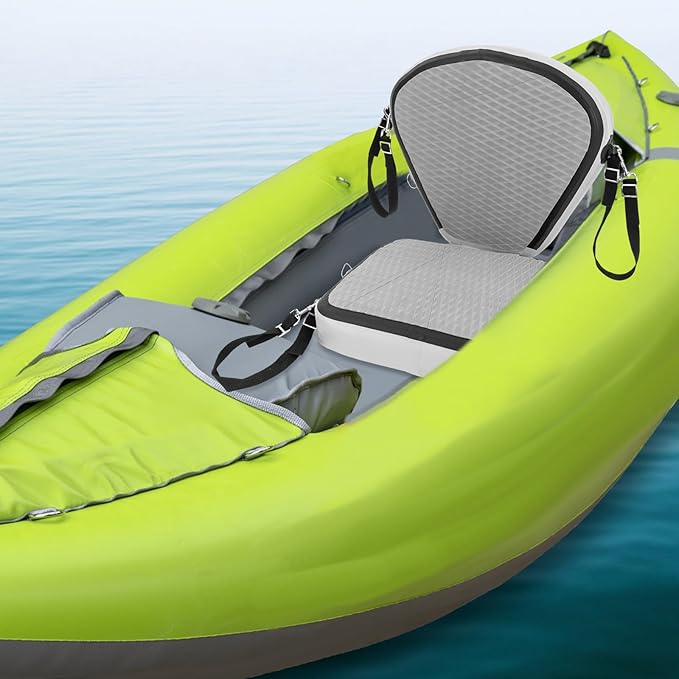 Kayak Seat Inflatable Padded Boating Seat PVC Portable Thicken Seat Cushion w/Back Support Adjustable Strap for Kayaking Canoeing Drifting Rafting Fishing Adolescents and Adults (Grey)
