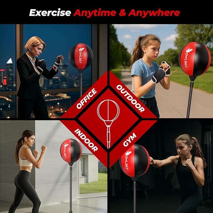 Owlsky Punching Bag with Stand, Boxing Bag for Adults, Adjustable Height, Stress Relief & Fitness