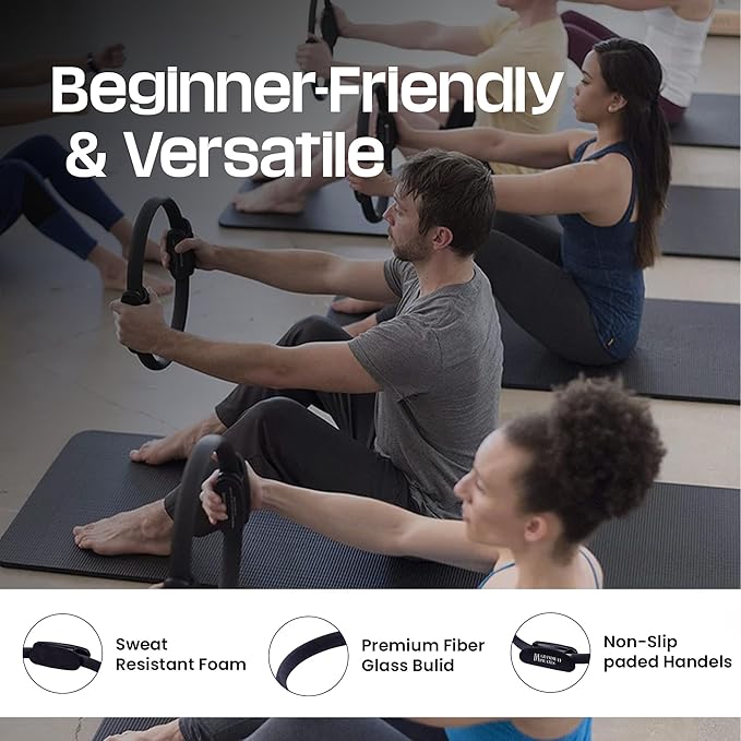 Premium Pilates Ring Fitness Circle - Lightweight Durable Foam Padded Handles, Flexible Resistance Exercise Equipment for Toning Arms, Thighs, Legs & Core