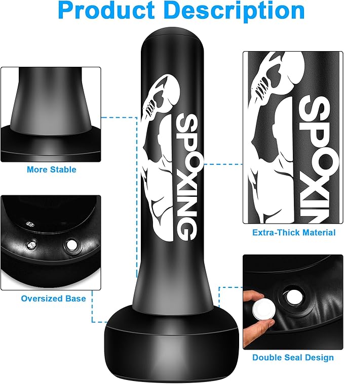 Freestanding Punching Bags for Adults Teens - 70" Heavy Bag with Stand Men Standing Boxing Inflatable Kickboxing Training MMA Muay Thai Fitness