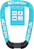 NDakter Bike Chain Lock, 5 Digit Combination Heavy Duty Anti Theft Bicycle Chain Lock,2.62/3.2/4.27/5/6Ft Long Security Resettable Bike Locks for Bike, Bicycle, Scooter, Door, Gate, Fence-4/6mm Thick