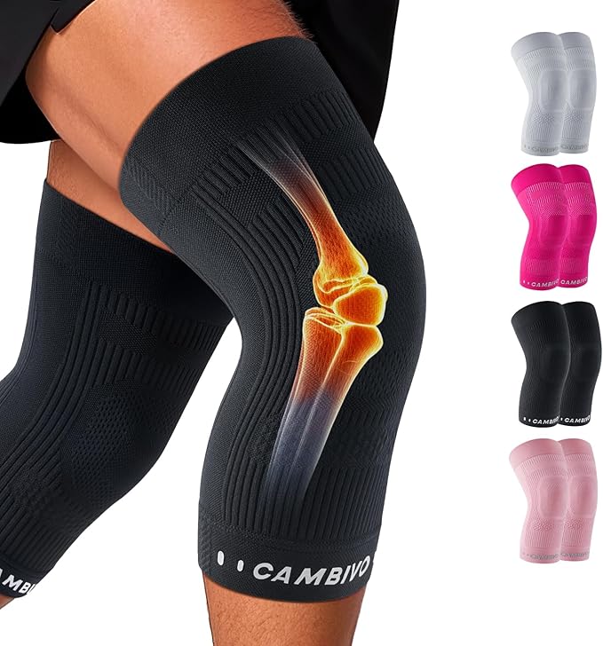 CAMBIVO Elite Motion Series Knee Brace for Women and Men (2 Pack), Ultra-Thin Lightweight Knee Compression Sleeve with Reflective Design for Pain Relief, Running, Workouts, Daily Use (Black, X-Large)