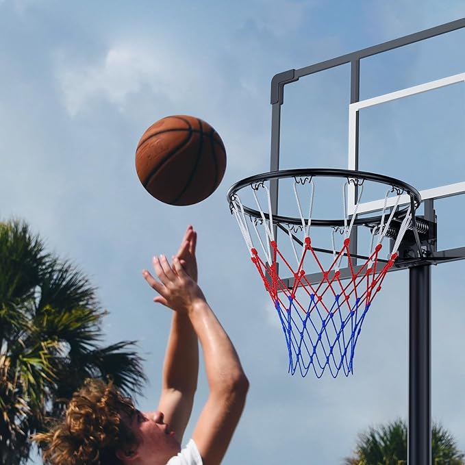 Basketball Rim, 18" Replacement Wall Mounted Outdoor Basketball Hoop, Heavy Duty Solid Steel, Double Spring Basketball Hoop Rim with All Weather Net for Indoor and Outdoor Hanging