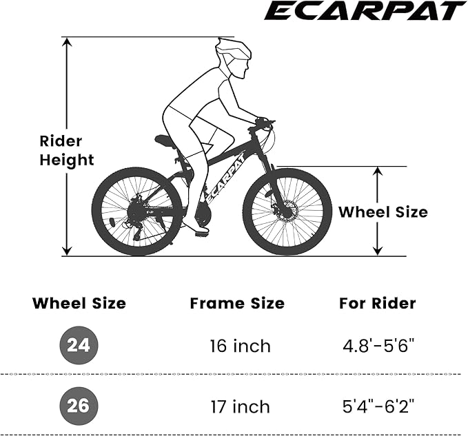Ecarpat 24/26/27.5 Inch Mountain Bike, Dual/Front Suspension Mens Mountain Bike with 21 Speeds High-Carbon Steel Frame and Disc/V Brakes, Adult Sport Bicycle for Trail Snow Commuter City Road