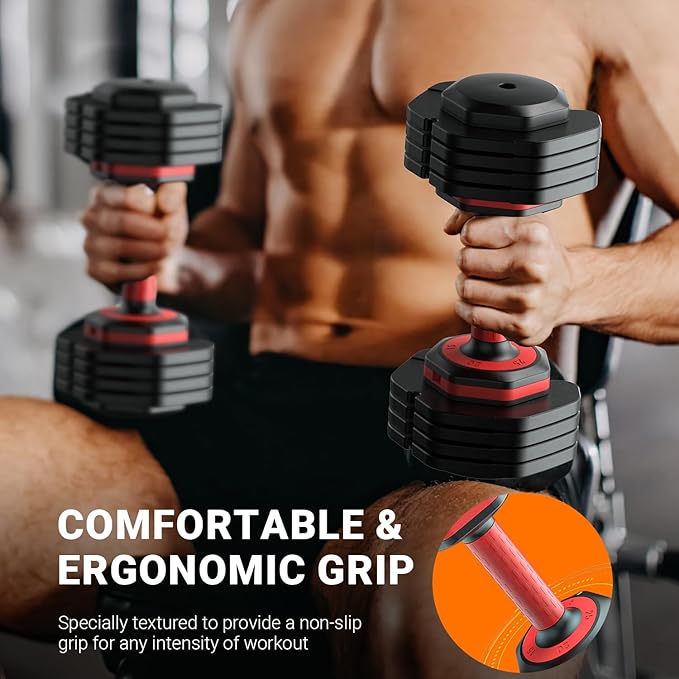 Adjustable Dumbbells Set of 2, 1 Hand Adjustable Weights Dumbbells Set, 5 in 1/10 in 1 Free Dumbbell with Anti-Slip Texture Handle, 25/55/80lb Pair Weight Set For Home Gym Suit both Men and Women