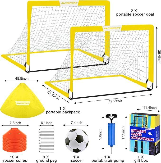 Kids Soccer Goals for Backyard Set - 2 of 4' x 3' Portable Soccer Goal Training Equipment, Pop Up Toddler Soccer Net with Soccer Ball, Soccer Set for Kids, Youth Outdoor Games, Sports, Play