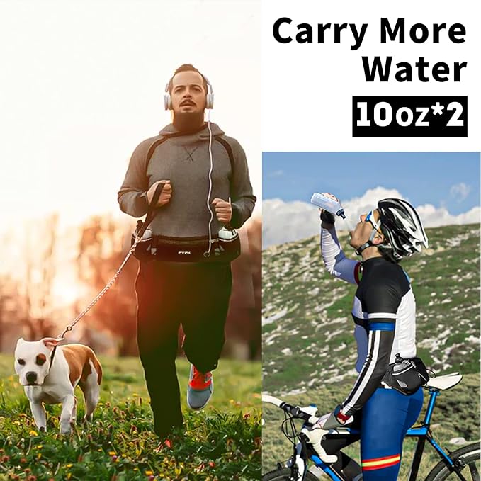 PYFK Upgraded Running Belt with Water Bottles, Hydration Belt for Men and Women, Water Bottle Holder Running Pouch Belt, Fanny Pack Fits 7 inches Phones, Waist pack for Running Hiking Climbing