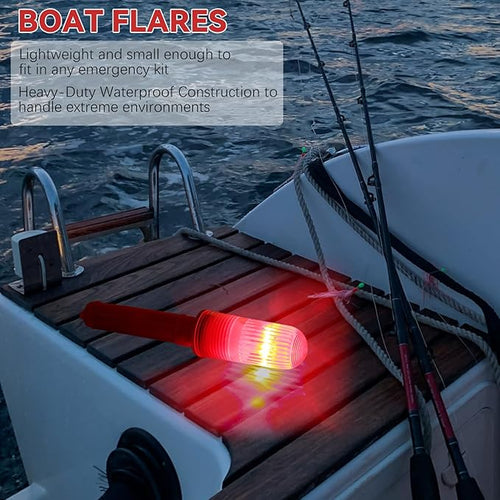 2PCS Boat Flares, Flares For Boating Coast Guard Approved, Waterproof Emergency For Boating Safety Kit, Fishing Nets, Buoys(Red)