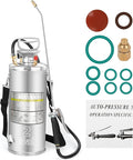 2 Gallon Stainless Steel Pump Sprayer - Hand Pump Sprayer with Pressure Gauge, Safety Valve&Adjustable Nozzle and Flat Nozzle, Garden Weed Sprayer with 20’’ Wand & 3FT Hose, Non-Corrosive Viton Seals