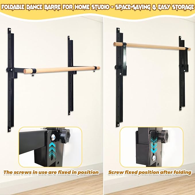 Wall Mounted Ballet Barre Adjustable Ballet Bar Foldable Dance Bar-Fully Adjustable -Solid Beech Wood Bar,Ballet workout Fitness Equipment Pull Up Stretch Never move