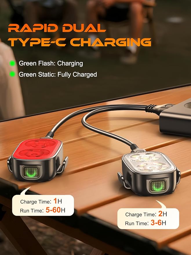 Bike Lights, Ultra-Slim USB-C Rechargeable Bike Lights Front and Back, [5+6 Lighting Modes] & IP65 Waterproof, Super Bright Bicycle Light Set for Road Mountain Night Riding